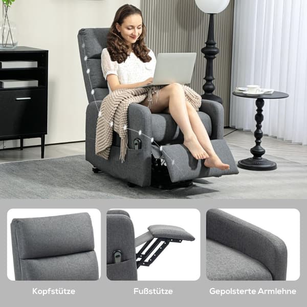 Rootz Electrical Relaxation Armchair - Power RECLINER - TV -stol - Stående Aid - 62 cm x 86,5 cm x 105 cm - Blød skumkomfort