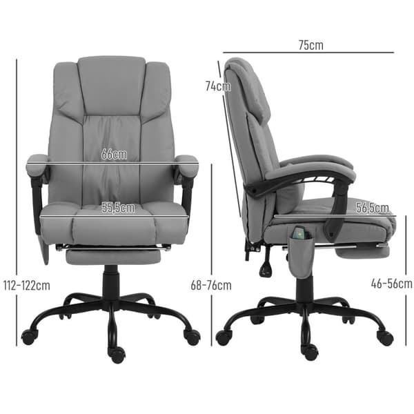 Rootz Ergonomic Massage Chair - Retlining Office Chair - Opvarmet loungestol - Kabelforbundet fjernbetjening - 66 cm x 75 cm x 112-122cm
