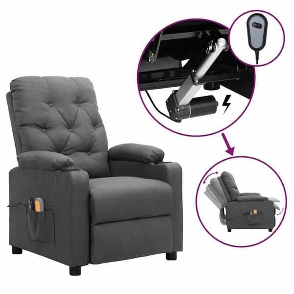 Elektrisk massagefåtölj ljusgrå tyg