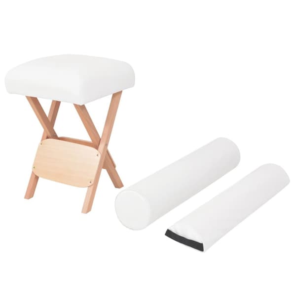 Hopfällbar massagepall med 12 cm tjock sits och 2 bolster vit