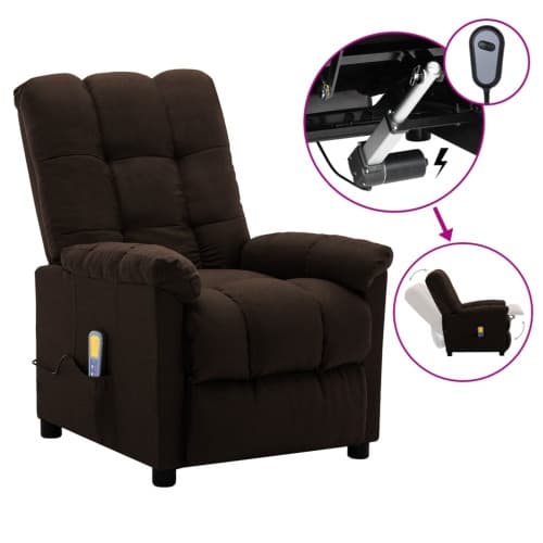 Elektrisk massagefåtölj mörkbrun tyg