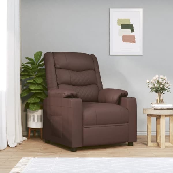 Elektrisk massagefåtölj brun konstläder