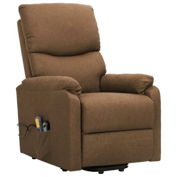 massagefåtölj med uppresningshjälp taupe tyg