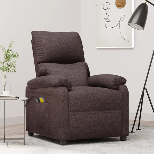 Elektrisk massagefåtölj mörkbrun tyg