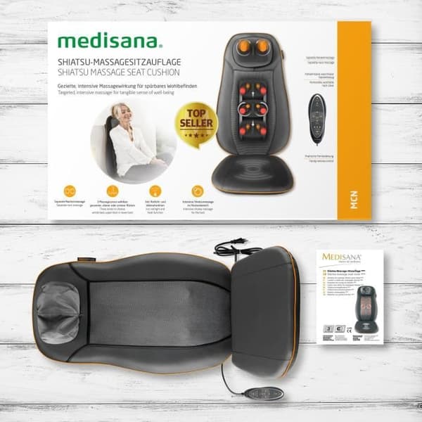 MCN massagestolsöverdrag - MEDISANA - Shiatsu massage - Värmefunktion - Grå
