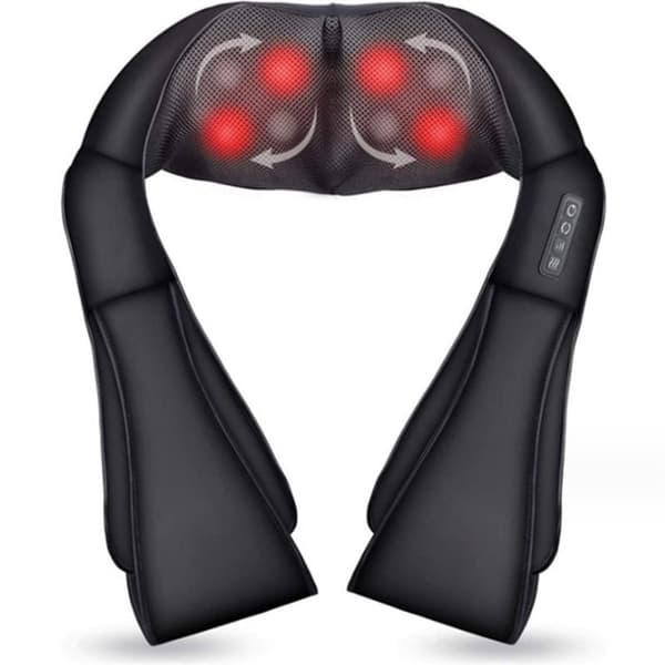 Cervikal massageapparat, rygg- och nackeaxelmassage med uppvärmning, presenter till mammor Pappa Kvinnor Män, Svart