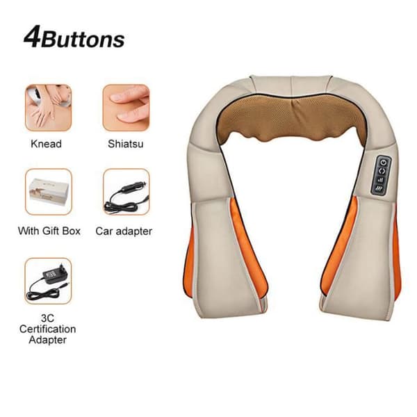 Massageredskap, Shiatsu elektrisk massör för djupvävnad, 3D, infraröd, värmande - Fyrknapp Beige - EU-plugg[A]