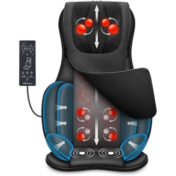 Snailax Sätegmassage Shiatsu för Rygg &amp; Nacke med 8 Rullar och 3 Justerbar Vibrationslägen, Massagestol för Nacke/Ländrygg med Funktion