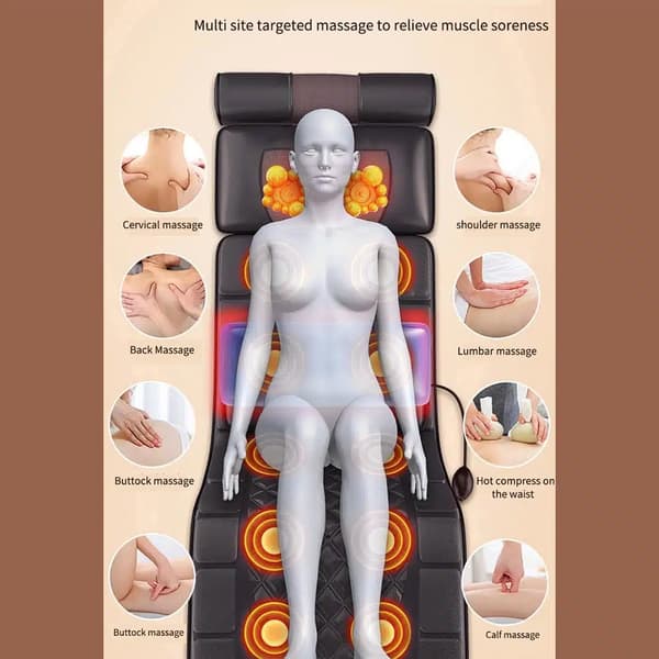 Elektrisk Massagematta (svart) med 10 Zoner - Total avslappning från nacke till fötter