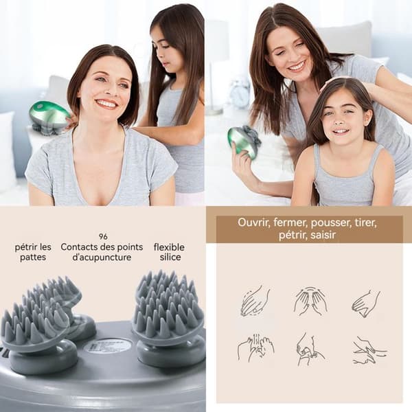 INN Head Massager 3 Speeds 4 Massage Heads Head Massager Multifunktionell uppladdningsbar knådnings- och vibrationsmassager Grön