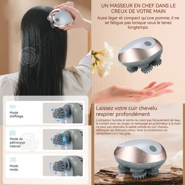INN Head Massager 4 massagehuvuden med 3 hastigheter Head Massager Multifunktionell uppladdningsbar knådnings- och vibrationsmassager