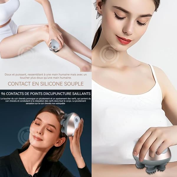 INN Head Massager 4 massagehuvuden med 3 hastigheter Head Massager Multifunktionell uppladdningsbar knådnings- och vibrationsmassager