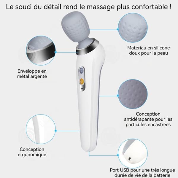 INN Våg Massageapparat 260 x52 x90mm 312g Trådlös massör med 5 lägen, bärbar USB-uppladdningsbar med ett batteri med 30 dagars livslängd