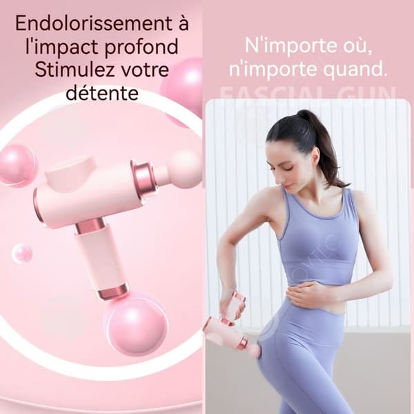 INN Muskelmassage 5 hastigheter 2000mah med 4 massagehuvuden för djupavkoppling i alla riktningar, amplitud 6 mm, rosa