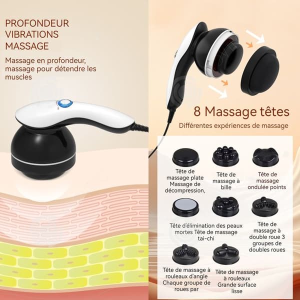 INN Massager kroppsskönhetsapparat liten massagestav bärbar elektrisk vibrator 8 i 1 anticellulitmassageapparat