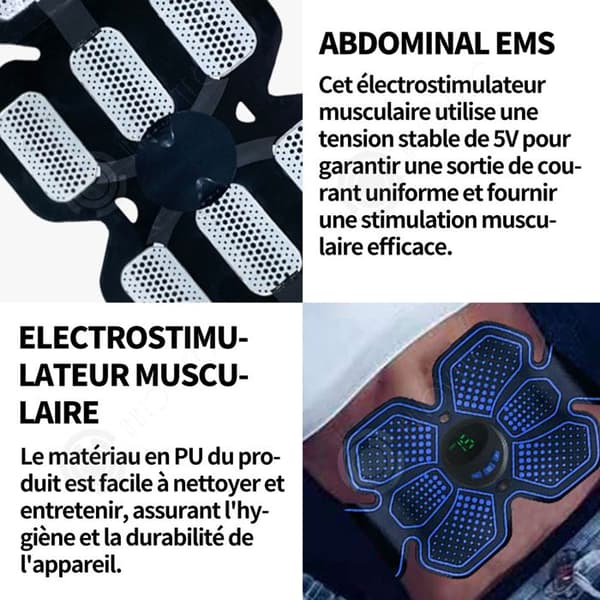 INN Muskelelektrostimulator PU+ABS 6 lägen 15 intensiteter USB uppladdningsbart träningsbälte för magmuskel EMS
