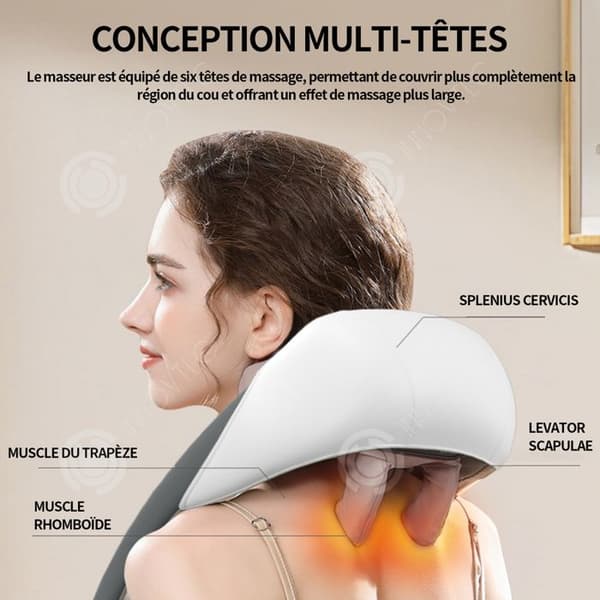 INN Cervikal massageapparat 6 huvuden 120x15cm 2000mah uppvärmande nackmassager med 2 intensitetsnivåer och 2 lägen elektrisk nackmassager
