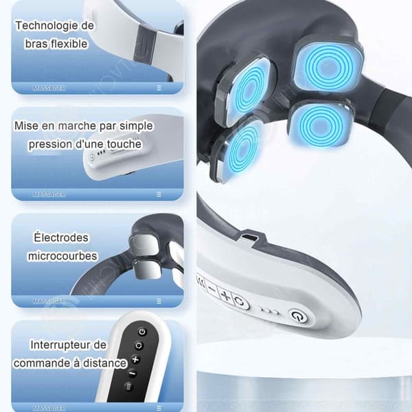 INN Cervikal massageapparat 6W röstvärmande halsmassager med fjärrkontroll 4 huvuden 9 nivåer justering 6 lägen elektrisk nackmassager