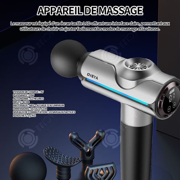 INN Massage 12800r/min 40db LCD-pekskärm Elektrisk muskelmassageapparat 20 hastigheter med 6 massagehuvuden och bärväska