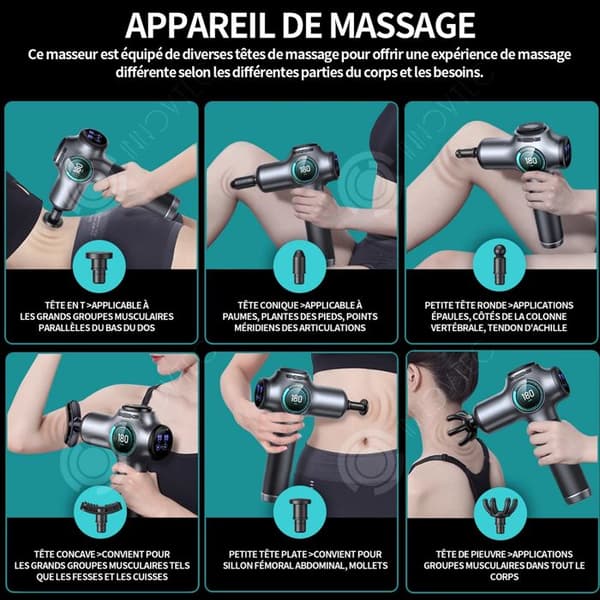INN Massage 1800mah 3200r/min LED-pekskärm elektrisk muskelmassageapparat 99 hastigheter med 8 massagehuvuden och bärväska
