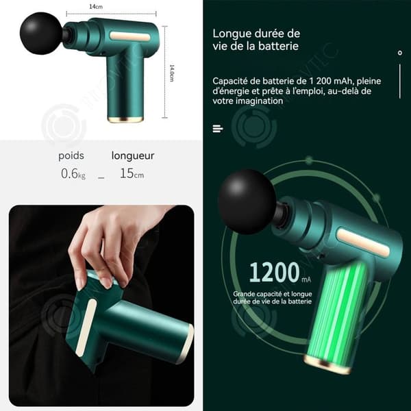 INN Massage 1200mAh 3200r/min 13,5x13,5cm LED-pekskärm Elektrisk muskelmassageapparat 6 hastigheter 4 massagehuvuden Djupmassage
