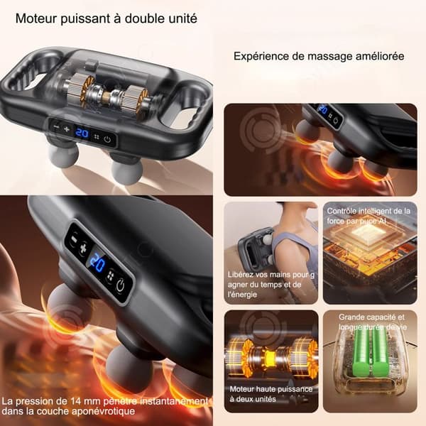 INN Massage 2000mah LED-display 6 lägen och 20 hastigheter 120min batteritid USB och timer elektrisk muskelmassage med 4 huvuden