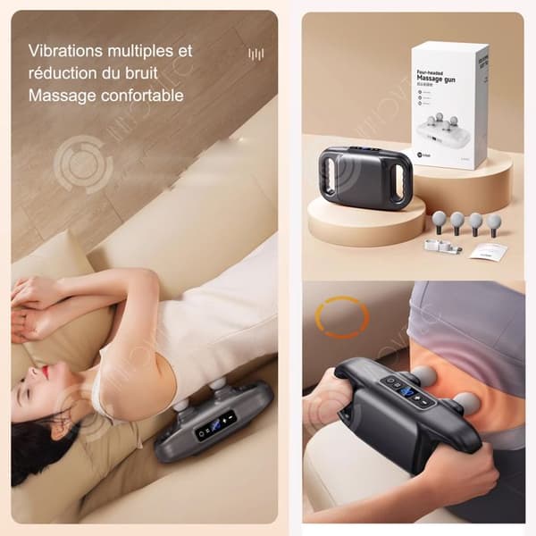 INN Massage 2000mah LED-display 6 lägen och 20 hastigheter 120min batteritid USB och timer elektrisk muskelmassage med 4 huvuden