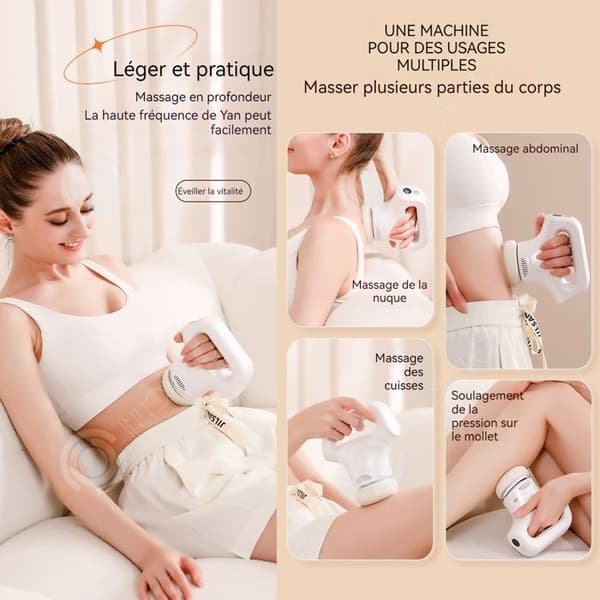 INN Massage 15x17 cm sladdlös bärbar elektrisk kroppsmassageapparat med 12 justerbara lägen med 3 massagehuvuden och tee-överdrag