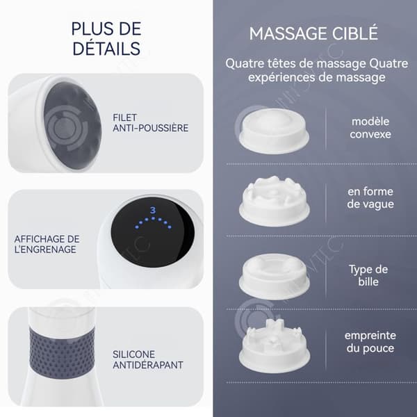 INN Massage 2000mAh bärbar elektrisk kroppsmassageapparat med 4 massagehuvuden och 6 massageintensitetslägen Lindrar trötthet