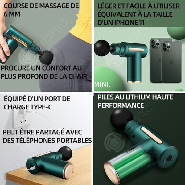 INN Elektrisk massageapparat 17x5x14cm 6 lägen Ta bort fett Vibrerande massage Avslappnande multifunktionsmassagepistol Handhållen massageapparat