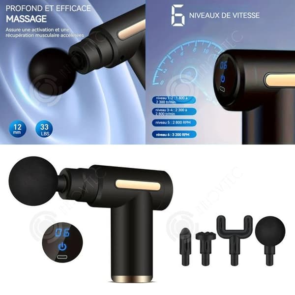 INN Massage 1200mAh 3200r/min 13,5x13,5cm LED-pekskärm Elektrisk muskelmassageapparat 6 hastigheter 4 massagehuvuden Djupmassage