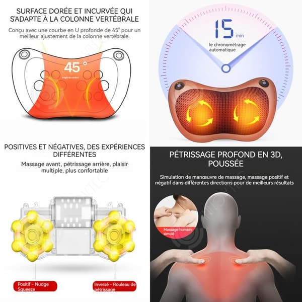 INN Cervikal massageapparat 3 hastigheter 21x31cm multifunktion elektrisk massagekudde för nacken idealiskt avslappningsobjekt för mas