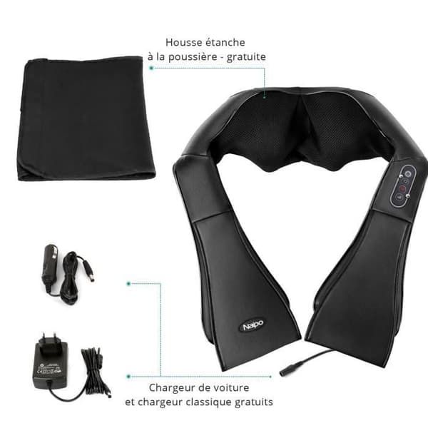 Naipo Masseur för skuldra och nacke med Shiatsu massagevalsar i 3D-rotation MGS-150D