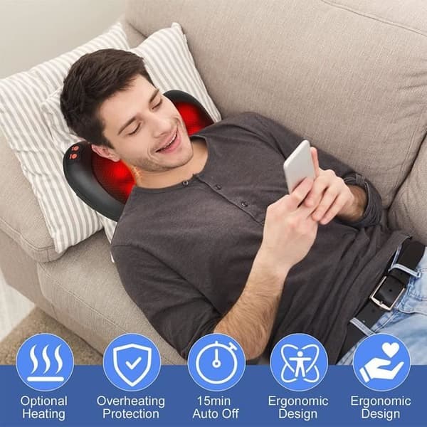 Massagekudde, nr 14, 8 uppvärmda huvuden Shiatsu ryggmassageapparat Justerbar intensitet med värmemassagemassagekuddar