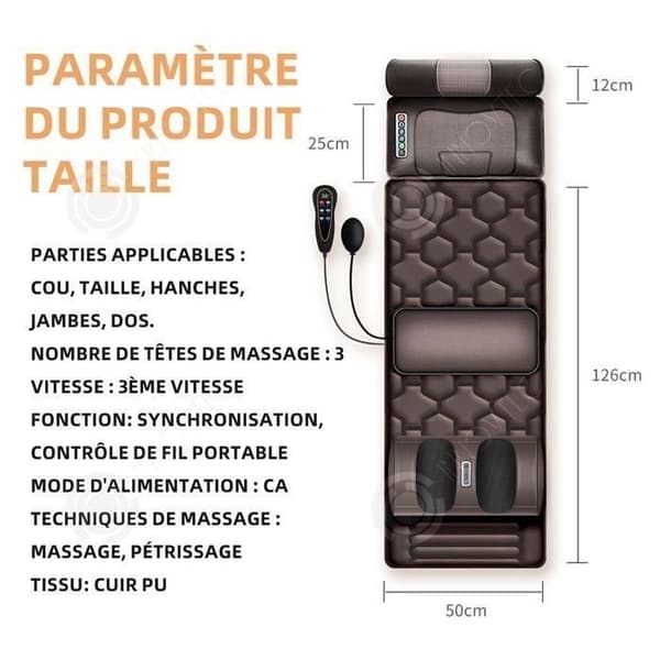 Massage-madrass, helkroppsmassagematta, hopfällbar värmefilt för nacke, rygg, midja och höfter.