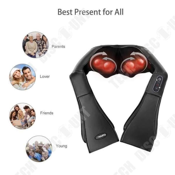 TD® axelnackmassager med Shiatsu 3D-rotationsmassagerullar MGS-150D 8 roterande noder Dammtätt värmesystem