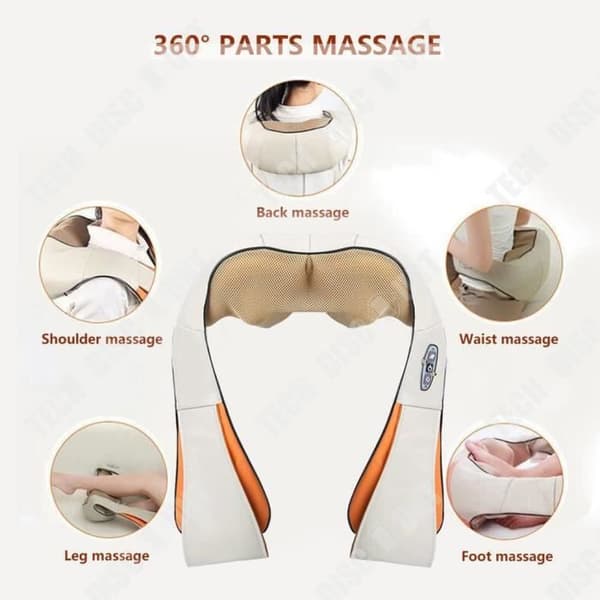 TD® Tidsinställd knådande massagesjal Uppladdningsbar multifunktions bilhemmassage Varmkompress cervikal massageapparat