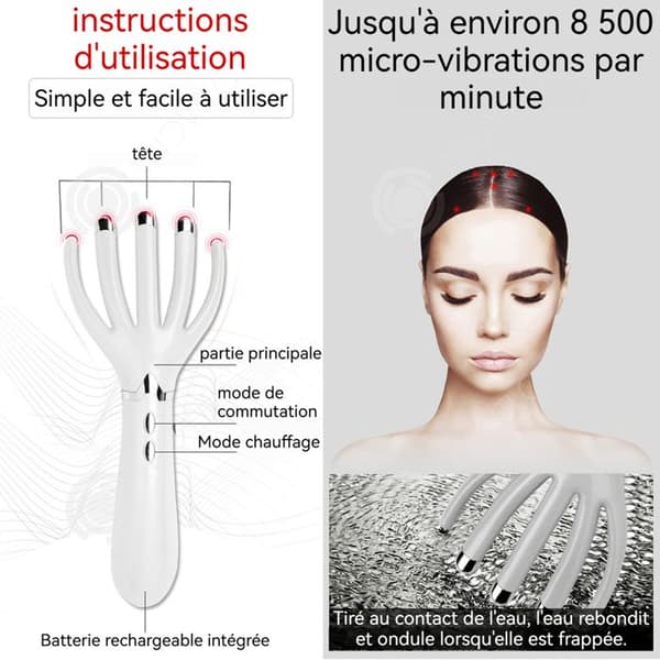 INN Huvudmassageapparat med 2 värmelägen och 4 vibrationslägen, huvudmassör med värmedetektering för att massera andra delar.