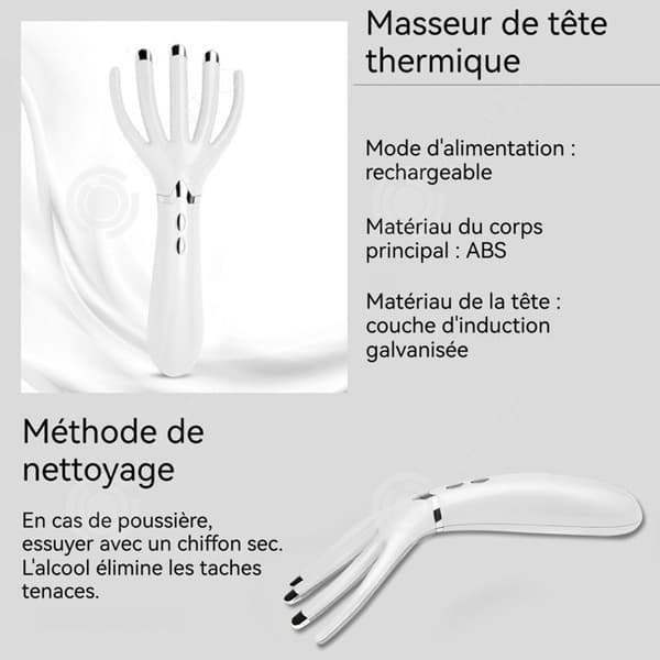 INN Huvudmassageapparat med 2 värmelägen och 4 vibrationslägen, huvudmassör med värmedetektering för att massera andra delar.