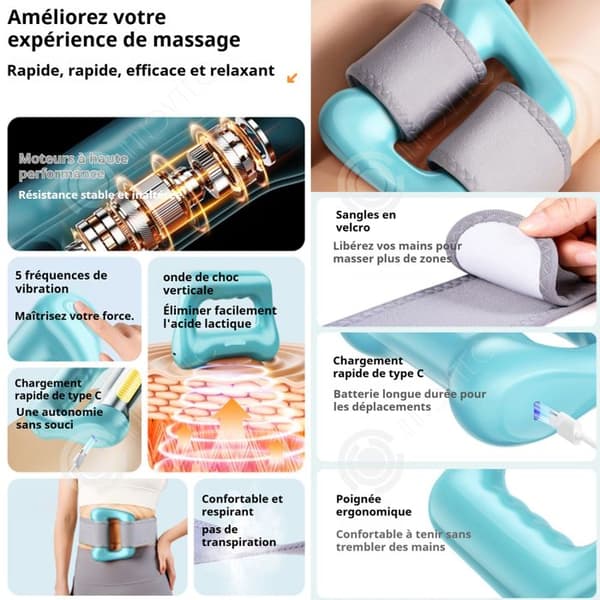 INN Muskelmassage 15w justerbar på 5 hastigheter kan massera hela kroppen, midjeband på 1,5m, vibrerande massage ring, uppladdningsbar
