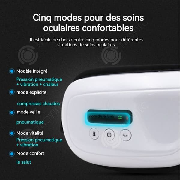 INN Ögonmassör 5 värmelägen vid 40 grader Luftkudde-massage Bluetooth musik Bärbar grafenvärme ögonmassagerare