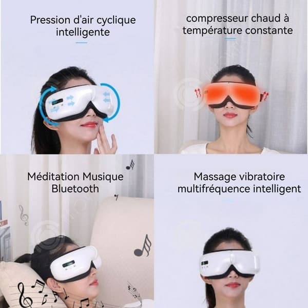 INN Ögonmassör 5 värmelägen vid 40 grader Luftkudde-massage Bluetooth musik Bärbar grafenvärme ögonmassagerare