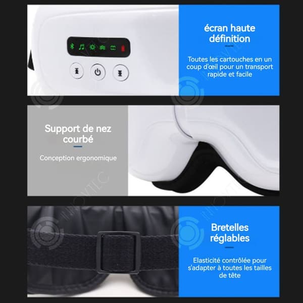 INN Ögonmassör 5 värmelägen vid 40 grader Luftkudde-massage Bluetooth musik Bärbar grafenvärme ögonmassagerare
