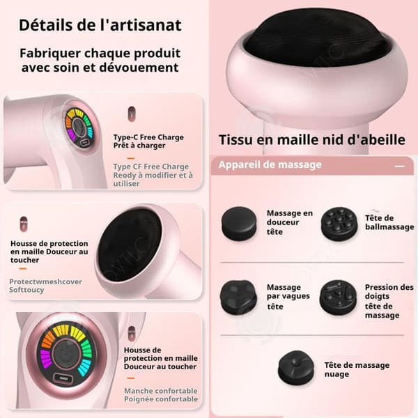 INN Masseur mot celluliter 24w 6 hastigheter och 5 olika massagetillbehör kroppsskulpteringsmaskin typ c laddning rosa