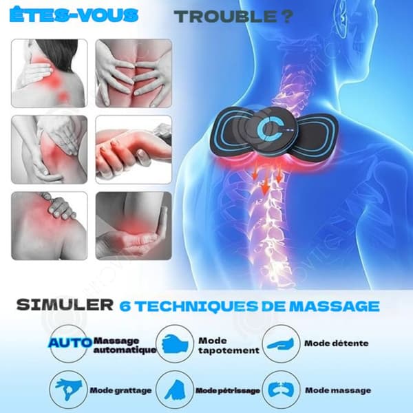 INN Massagepatch med 6 lägen och 10 intensitetsnivåer 120mah mini ems massagerpatch uppladdningsbar nackmassör portabel
