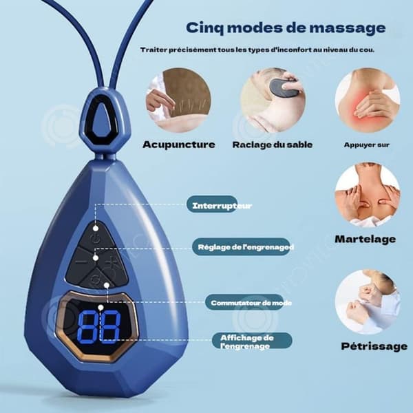 INN Nackmassageapparat 5 lägen 15 intensitetsnivåer impuls EMS nackmassageapparat för hängande nackkudde