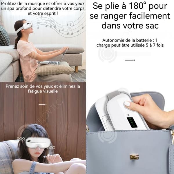 INN Ögonmassör 2 timmars batteritid 180 grader vikbar Intelligent värme massagepaket Portabel ögonmassör