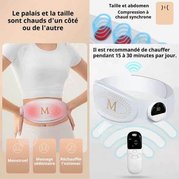 INN Värmande massör med vibrationer och mikroström för midjan, EMS abdominalträningsutrustning med LED-display, 8 lägen, vit