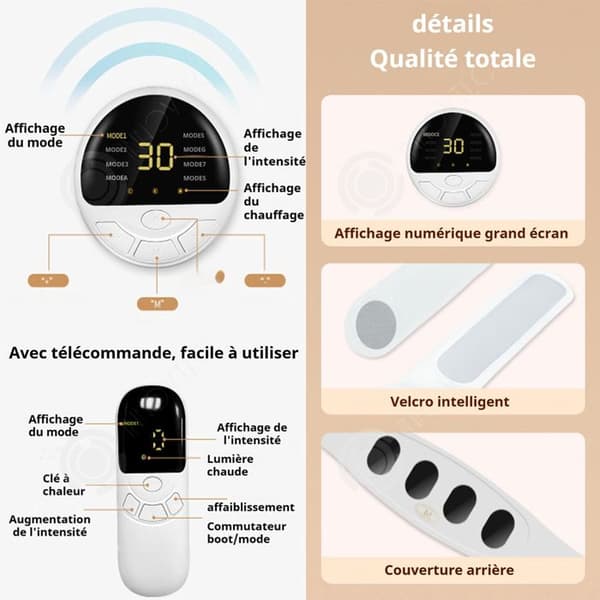 INN Värmande massör med vibrationer och mikroström för midjan, EMS abdominalträningsutrustning med LED-display, 8 lägen, vit