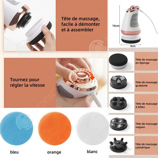 INN Anticellulitmasseur 28w 15x9cm vibrerande multfunktionell bärbar kroppsmasseur med 4 massagehuvuden 3 fodral i t
